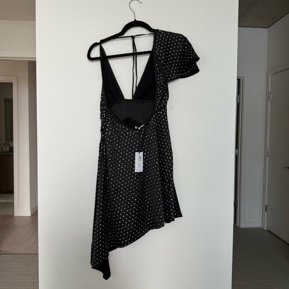 NWT WEWOREWHAT Crystal Asymmetrical Dress in Black Size 4 - Picture 3 of 3
